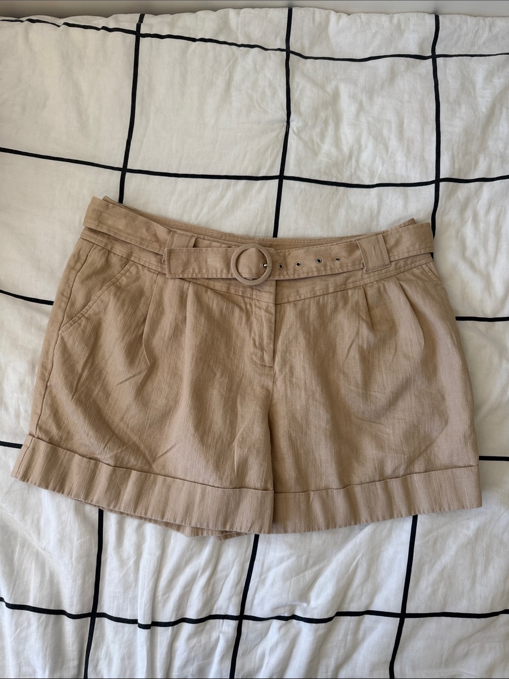 Apt. 9 Tan High-Waist Belted Linen-Blend Shorts